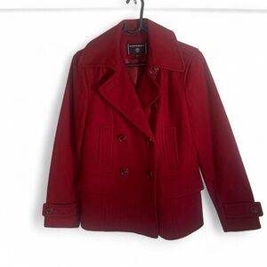 Portrait red double breast wool peacoat formal size small vintage business